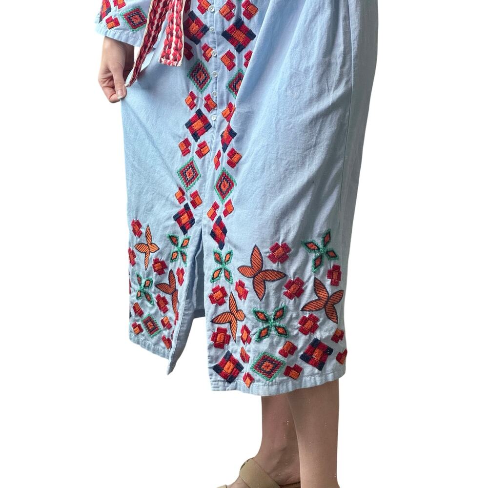 Zara TRF Embroidered Folk Dress Boho Peasant Cottagecore Midi Belted L - Picture 3 of 15